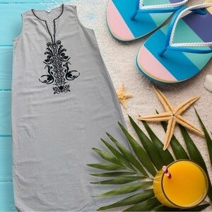 Sigrid Olsen Embroidered Brown Linen Blend Maxi Dress